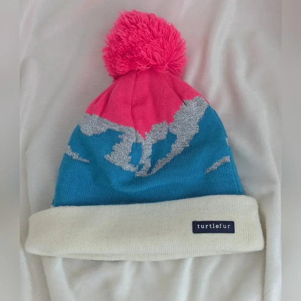 Turtlefur Youth Mountain Air Winter Hat Beanie With Pom Pom Pink Blue